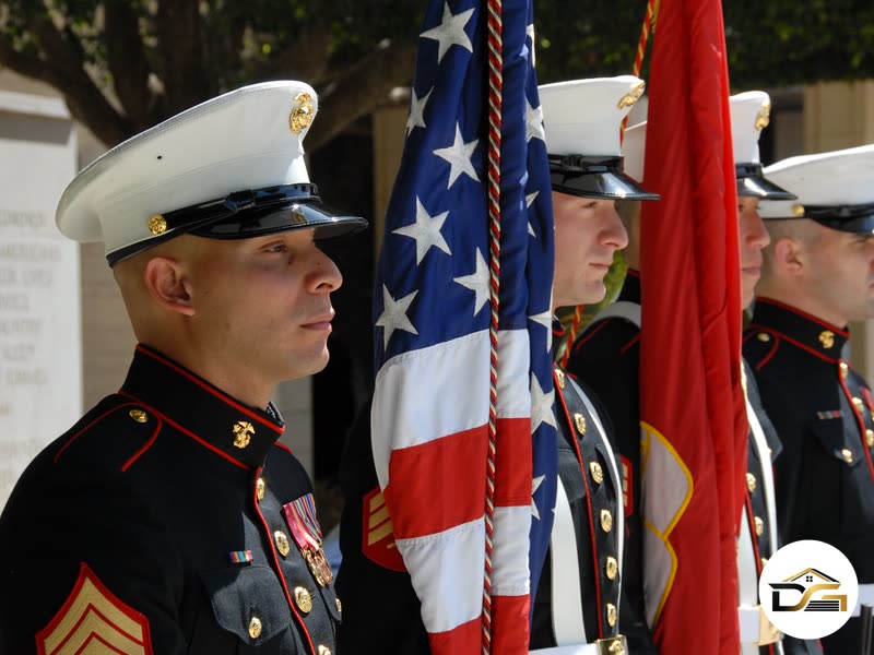 US Marines honor guard with the American flag
